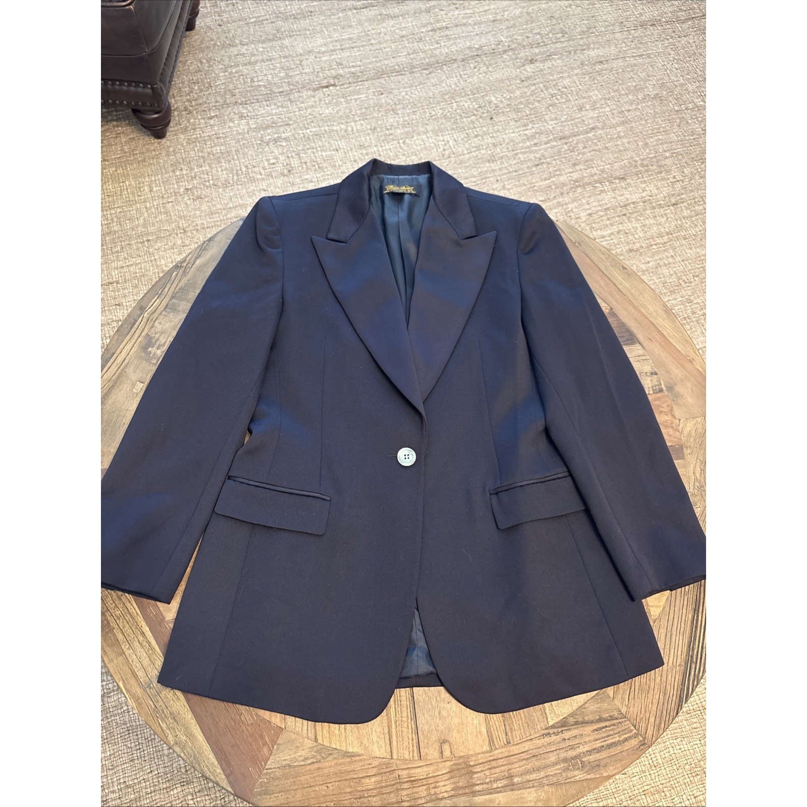 Brooks Brothers Blazer Womens 12 Black Tuxedo Jacket Satin Peak Lapel Wool Usa